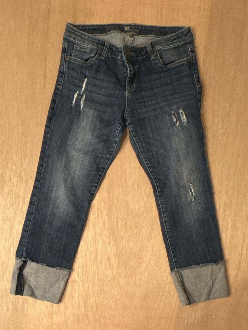 Kut from the Kloth Distressed Cuffed Capri Denim Jeans Size 8